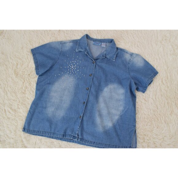 Vintage 90s Jane‎ Ashley Blue Button Down Blouse | size 2x - Picture 6 of 10